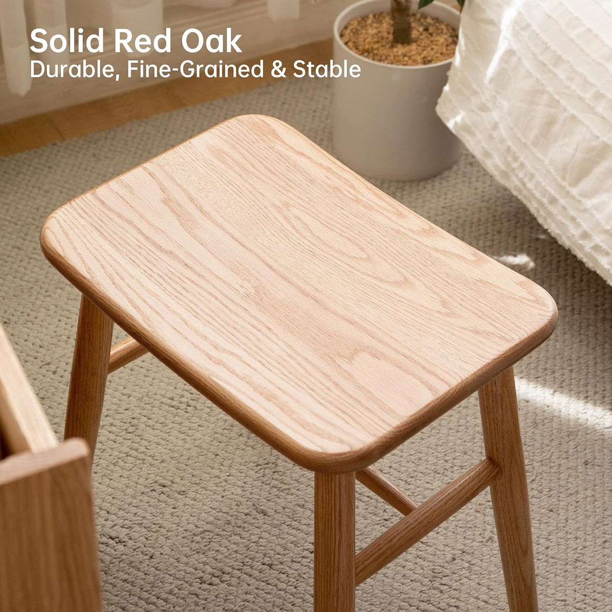 Shano Solid Red Oak Dressing Stool | Curved Seat | Pre-Assembled | 150kg | 2 Finishes