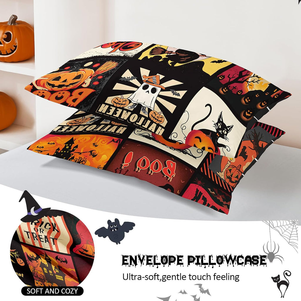 Halloween Duvet Cover Set 3 Pieces with Skull Pumpkin