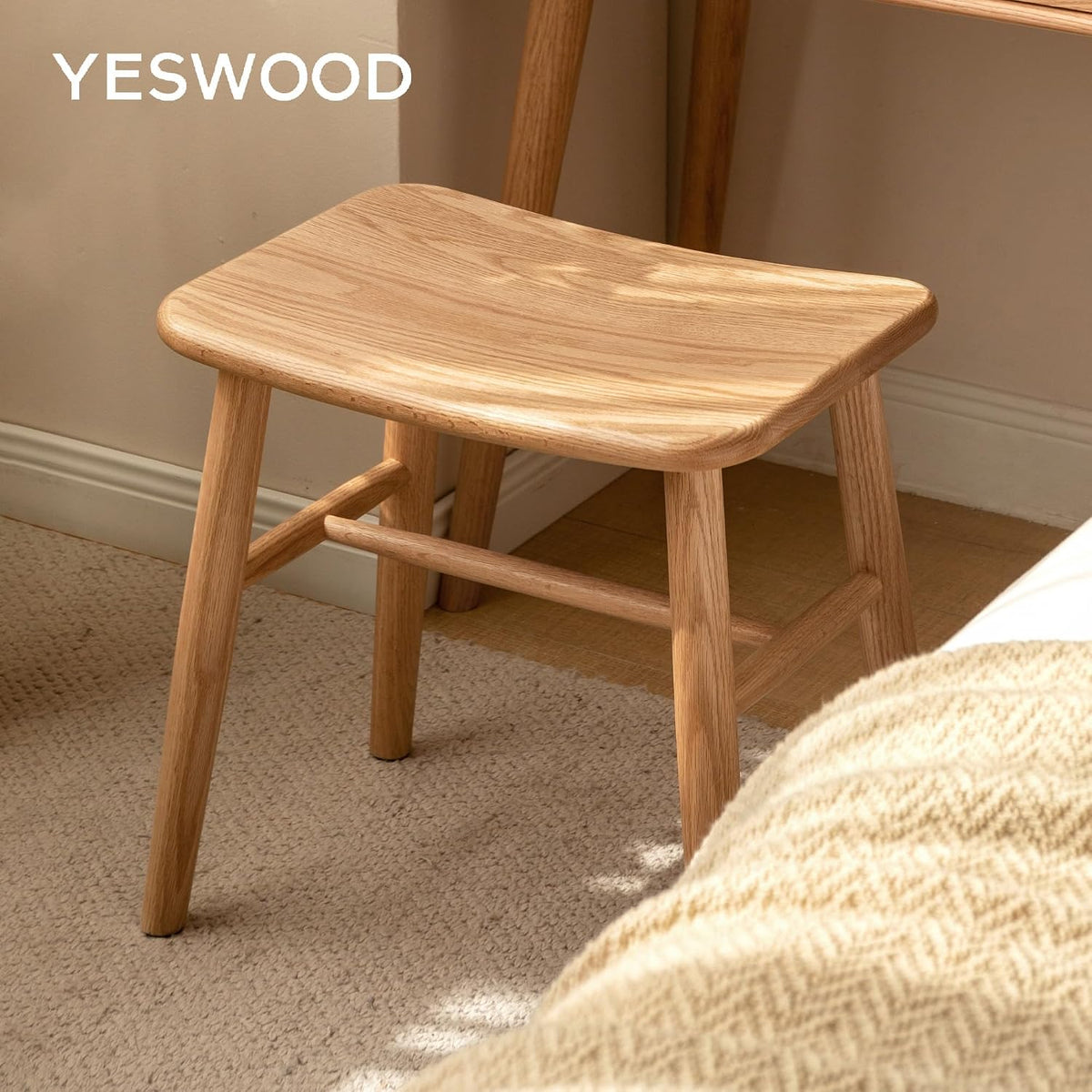Shano Solid Red Oak Dressing Stool | Curved Seat | Pre-Assembled | 150kg | 2 Finishes