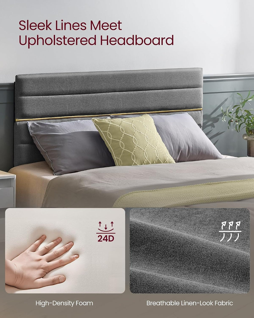 Upholstered Bed Frame | Adjustable Headboard | Metal Frame & Wooden Slats | Double & King