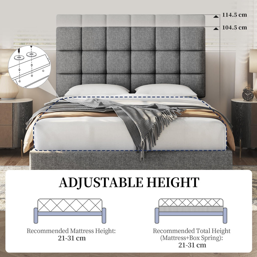 Upholstered Bed Frame with Square Tufted Headboard