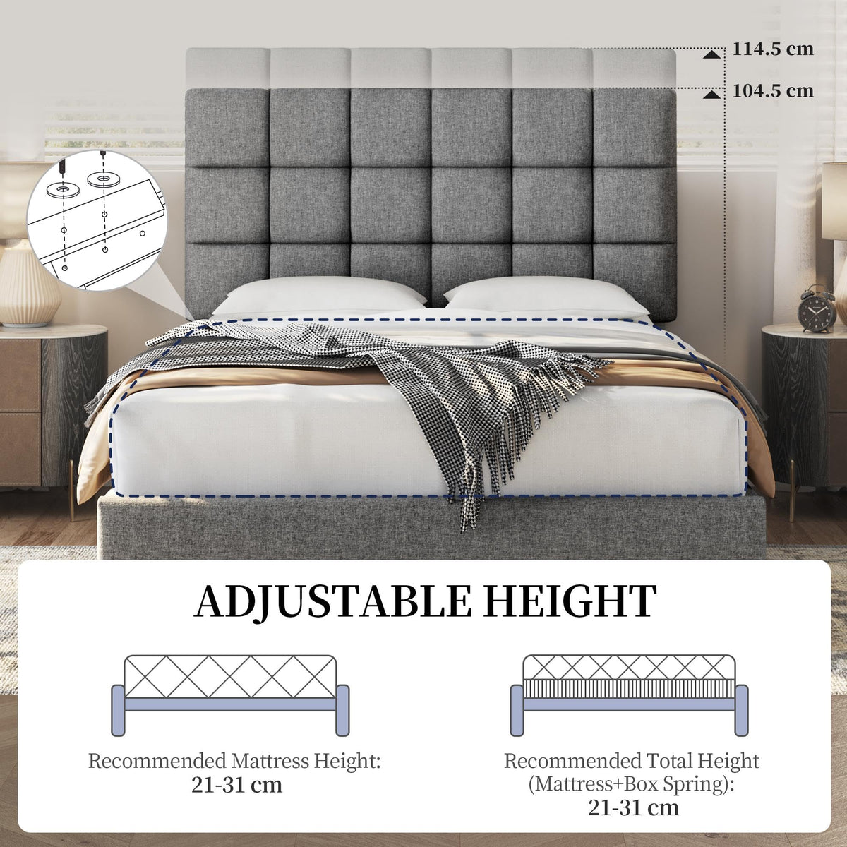 Upholstered Bed Frame with Square Tufted Headboard