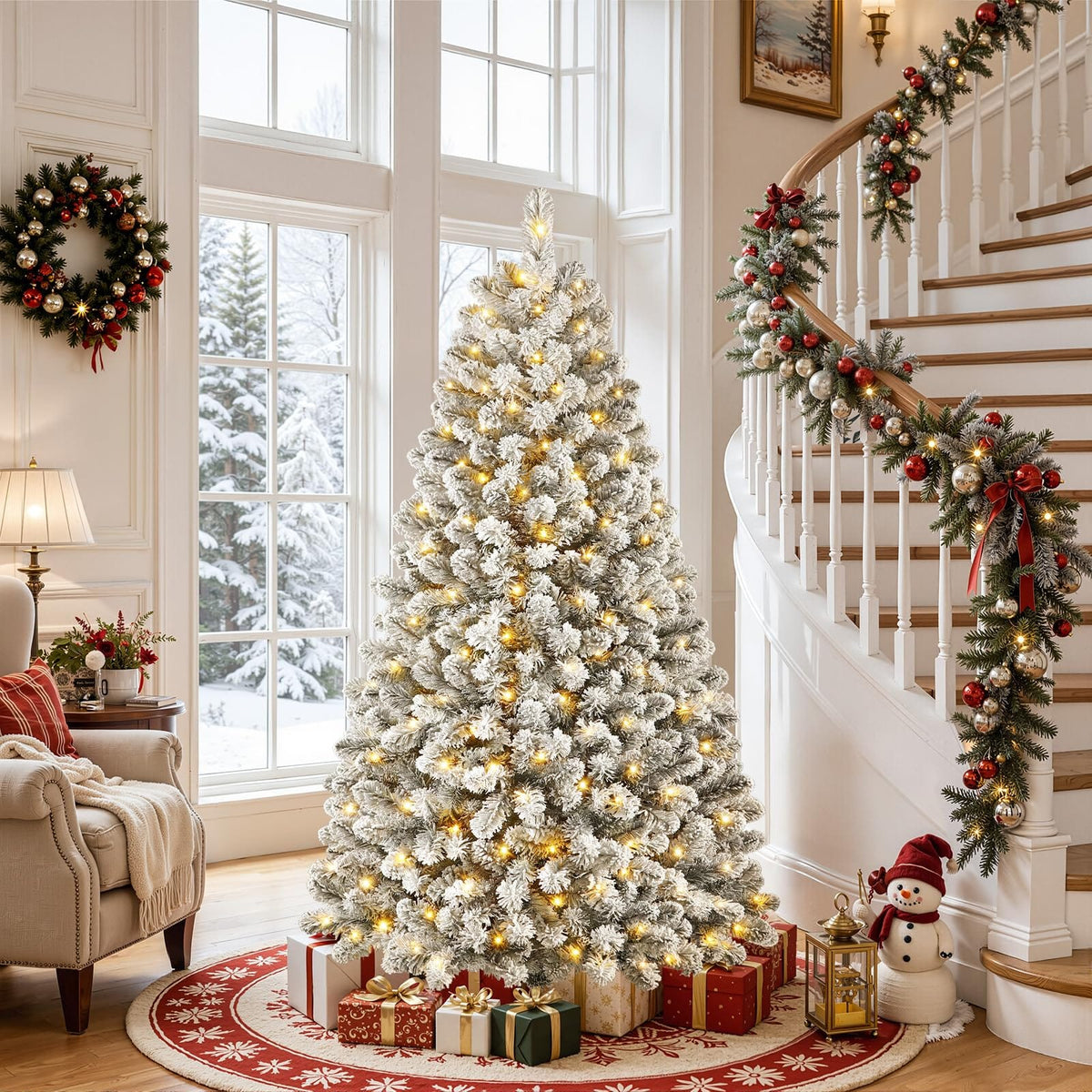 Shano's Pre Lit Christmas Tree Snow Flocked with 13 Modes & 932 Tips