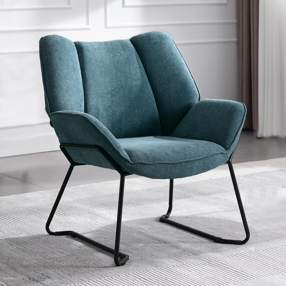 Shano Linen Accent Armchair | Quilted Upholstery | Black Sled Legs | 136kg | 6 Colours