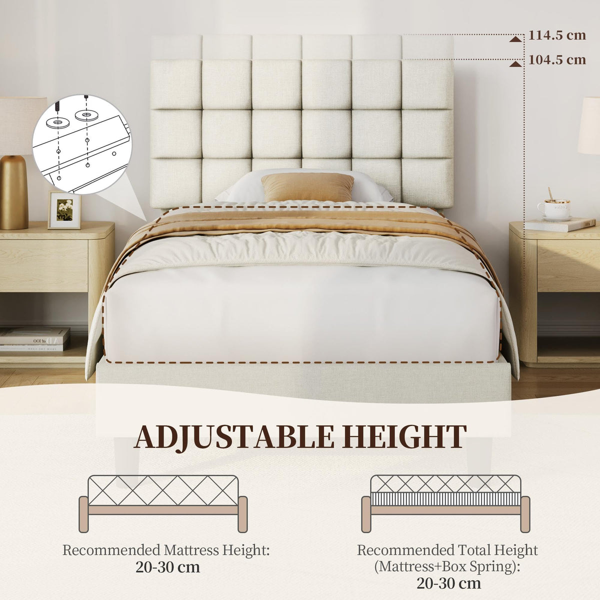 Upholstered Bed Frame with Square Tufted Headboard
