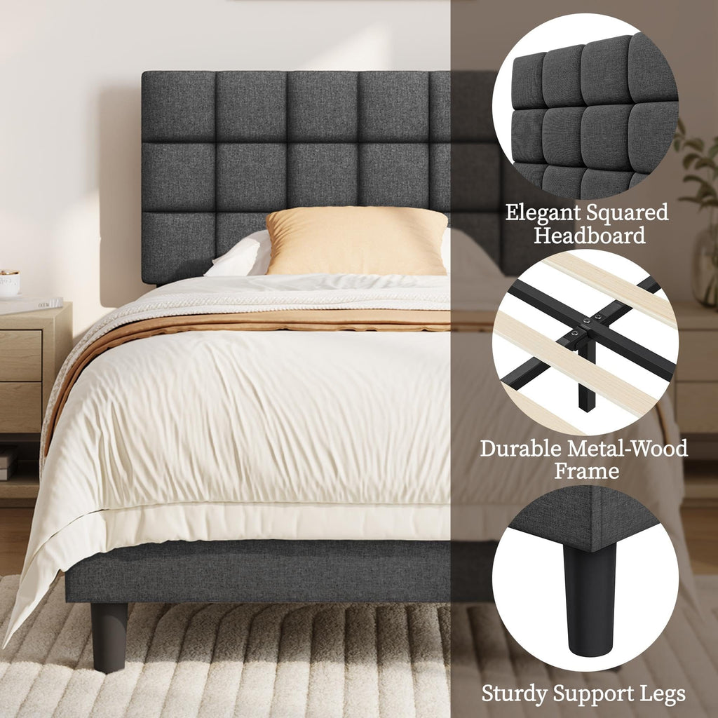 Upholstered Bed Frame with Square Tufted Headboard