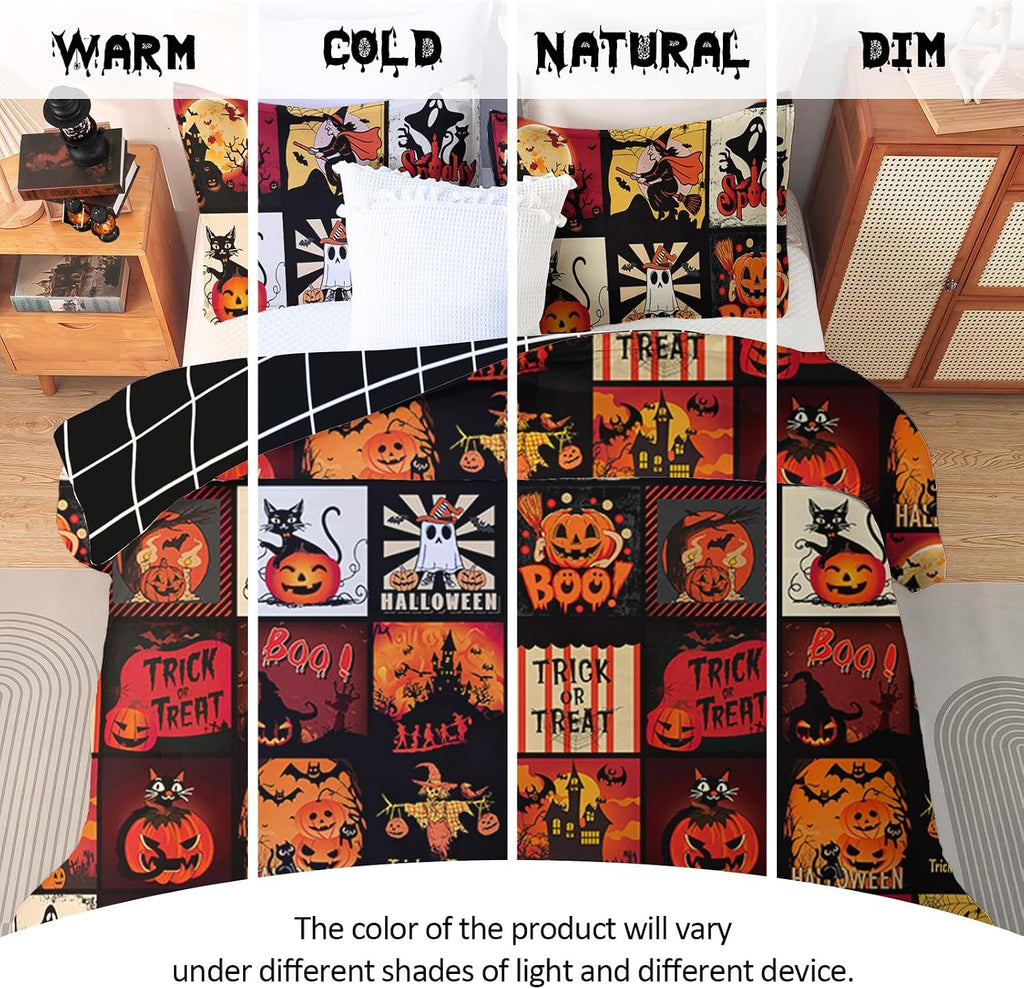 Halloween Duvet Cover Set 3 Pieces with Skull Pumpkin