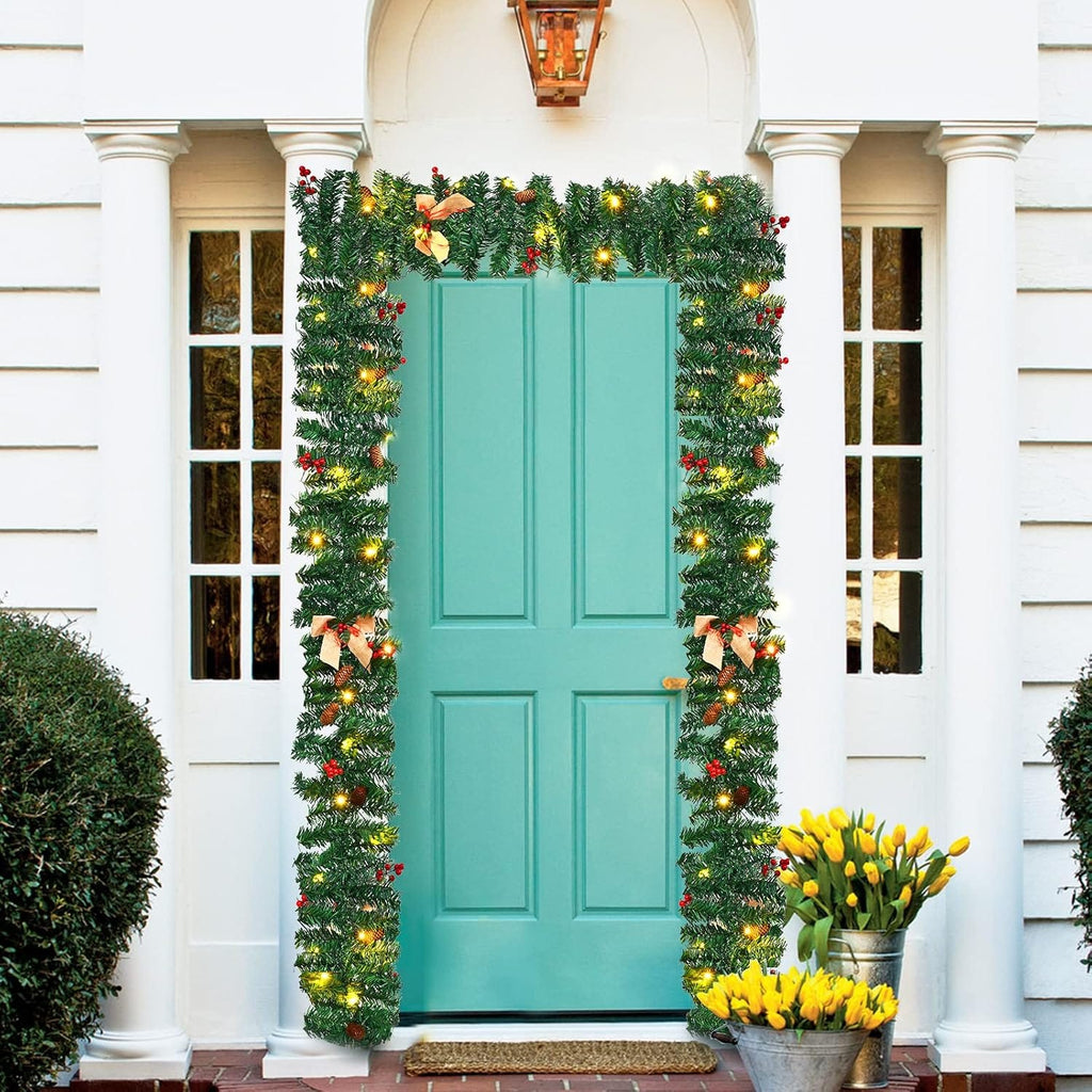 1.8M/6FT Christmas Garland with Lights, Christmas Garlands for Fireplace Stairs PE Artificial Wreath with 50 LED Lights for Xmas Tree Front Door Home Holiday Decor