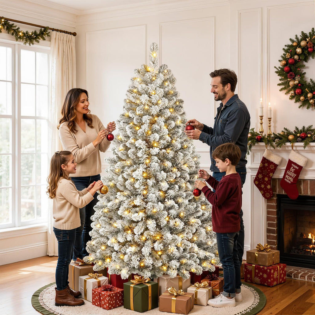 Shano's Pre Lit Christmas Tree Snow Flocked with 13 Modes & 932 Tips