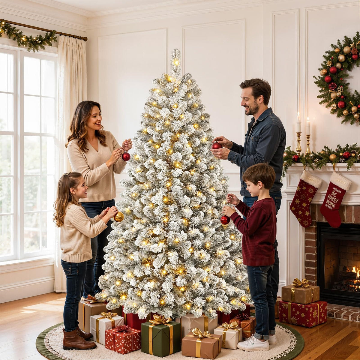 Shano's Pre Lit Christmas Tree Snow Flocked with 13 Modes & 932 Tips