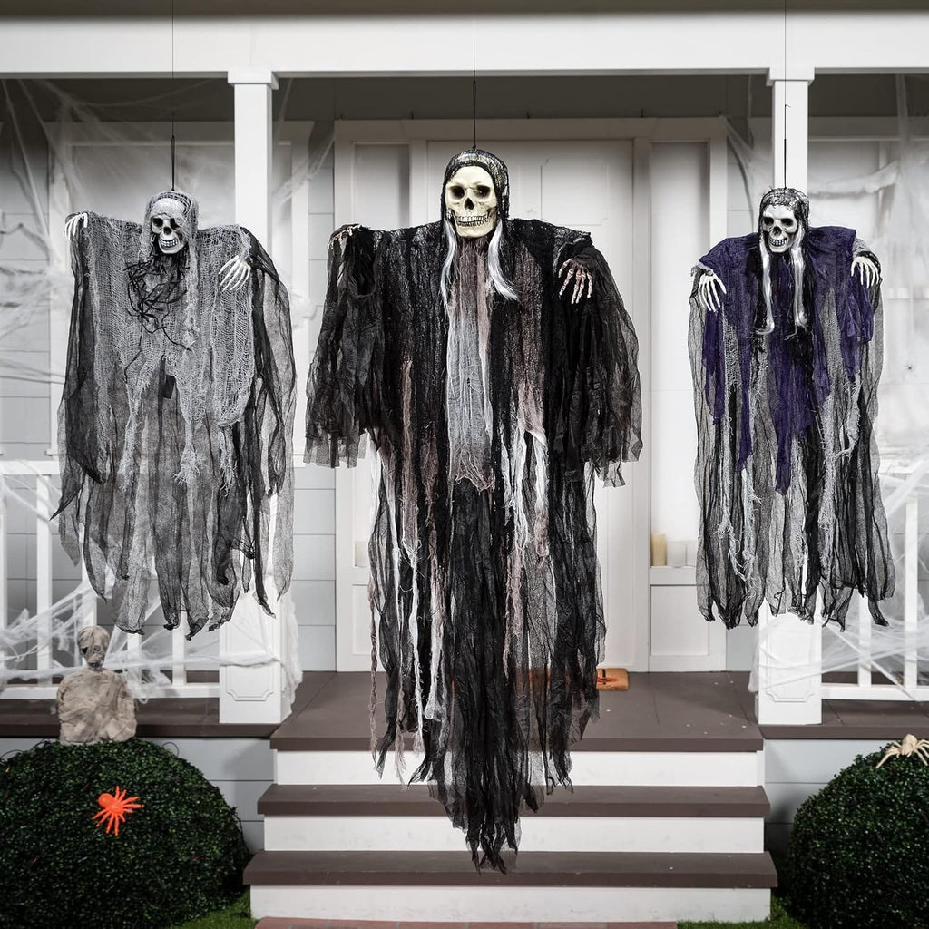 JOYIN 3 Pack Hanging Halloween Skeleton Ghosts Decorations, Grim Reapers for Halloween Outdoor Decorations