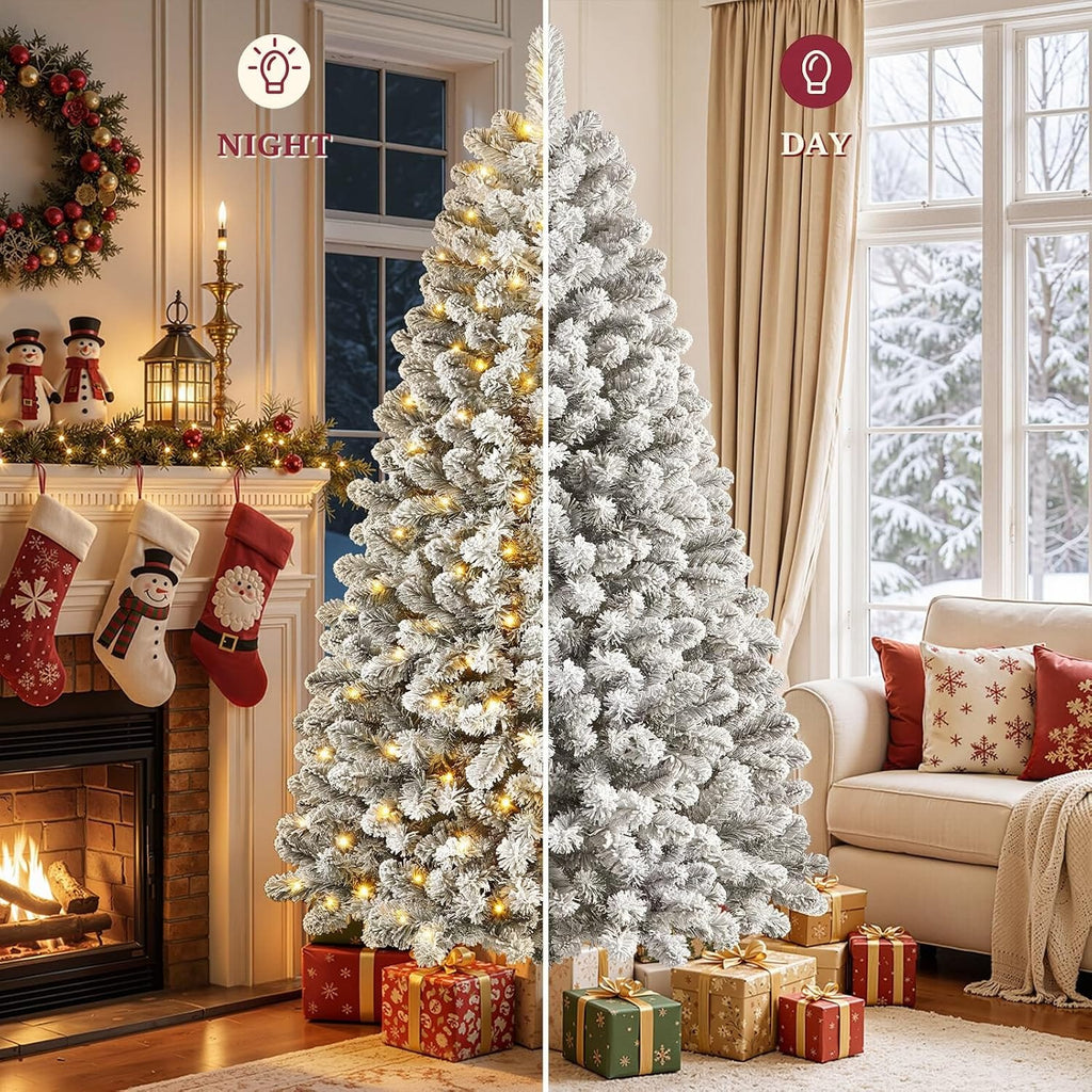 Shano's Pre Lit Christmas Tree Snow Flocked with 13 Modes & 932 Tips