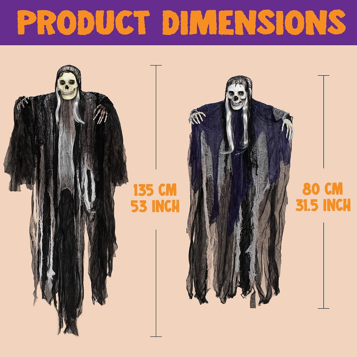 JOYIN 3 Pack Hanging Halloween Skeleton Ghosts Decorations, Grim Reapers for Halloween Outdoor Decorations