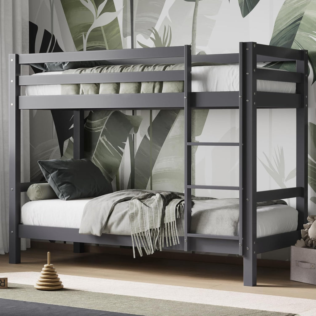 Solid Pine Shorty Bunk Bed for Kids | High Safety Rail | Slatted Base | Space-Saving | Grey & White