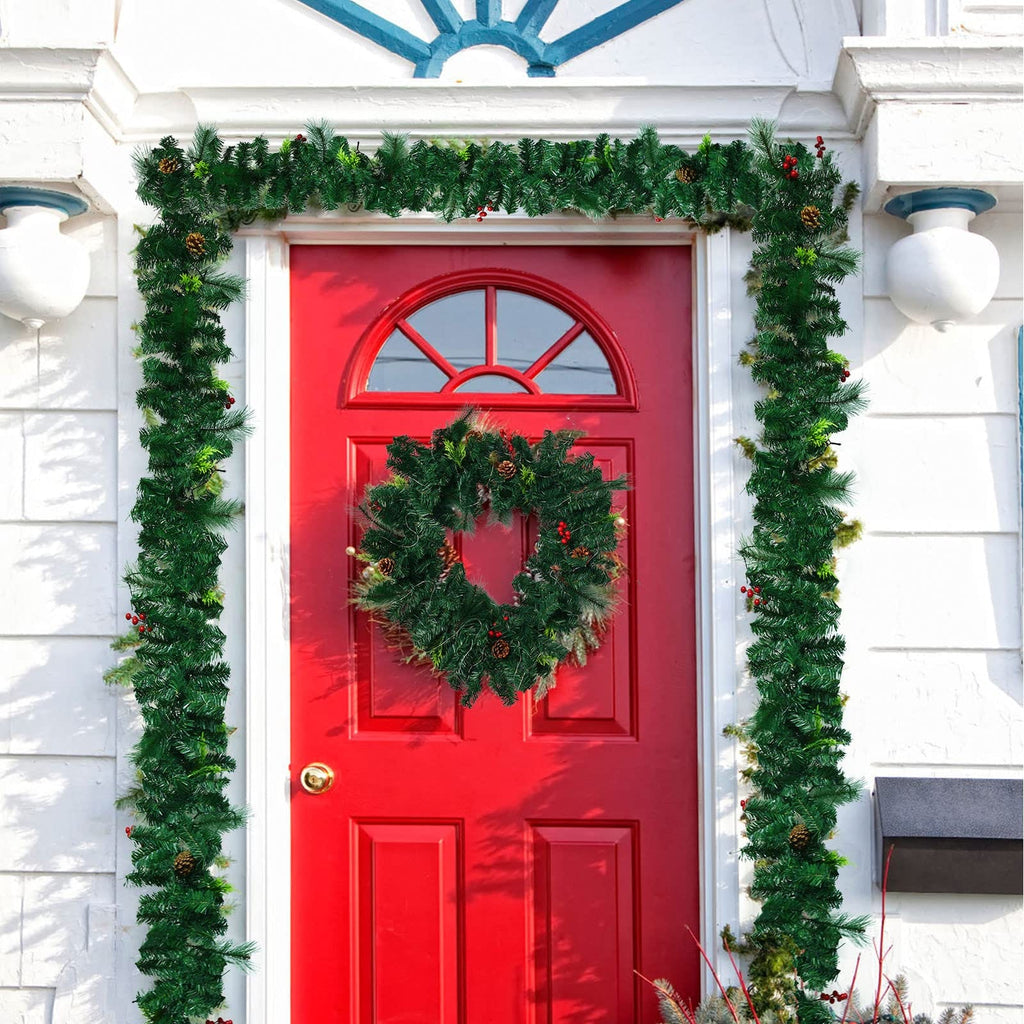 1.8M/6FT Christmas Garland with Lights, Christmas Garlands for Fireplace Stairs PE Artificial Wreath with 50 LED Lights for Xmas Tree Front Door Home Holiday Decor