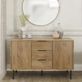 Art Deco Sideboard with 3 Drawers & 2 Doors | Wood Grain Finish | Brushed Metal Handles | Oak, Ivory & Black