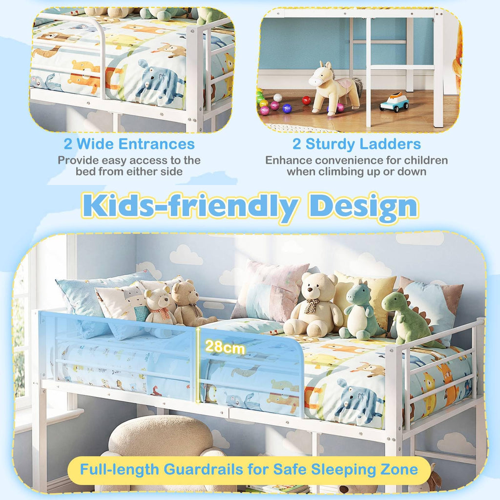 Metal Kids Bunk Bed, 3FT Children Loft Bed with Guardrails & 2 Ladders, Heavy Duty Toddler Bedframe for Boys Girls, No Box Spring Needed (Black)