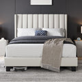 Shano Furniture Channel-Tufted Wing Bed Frame, Double, Beige