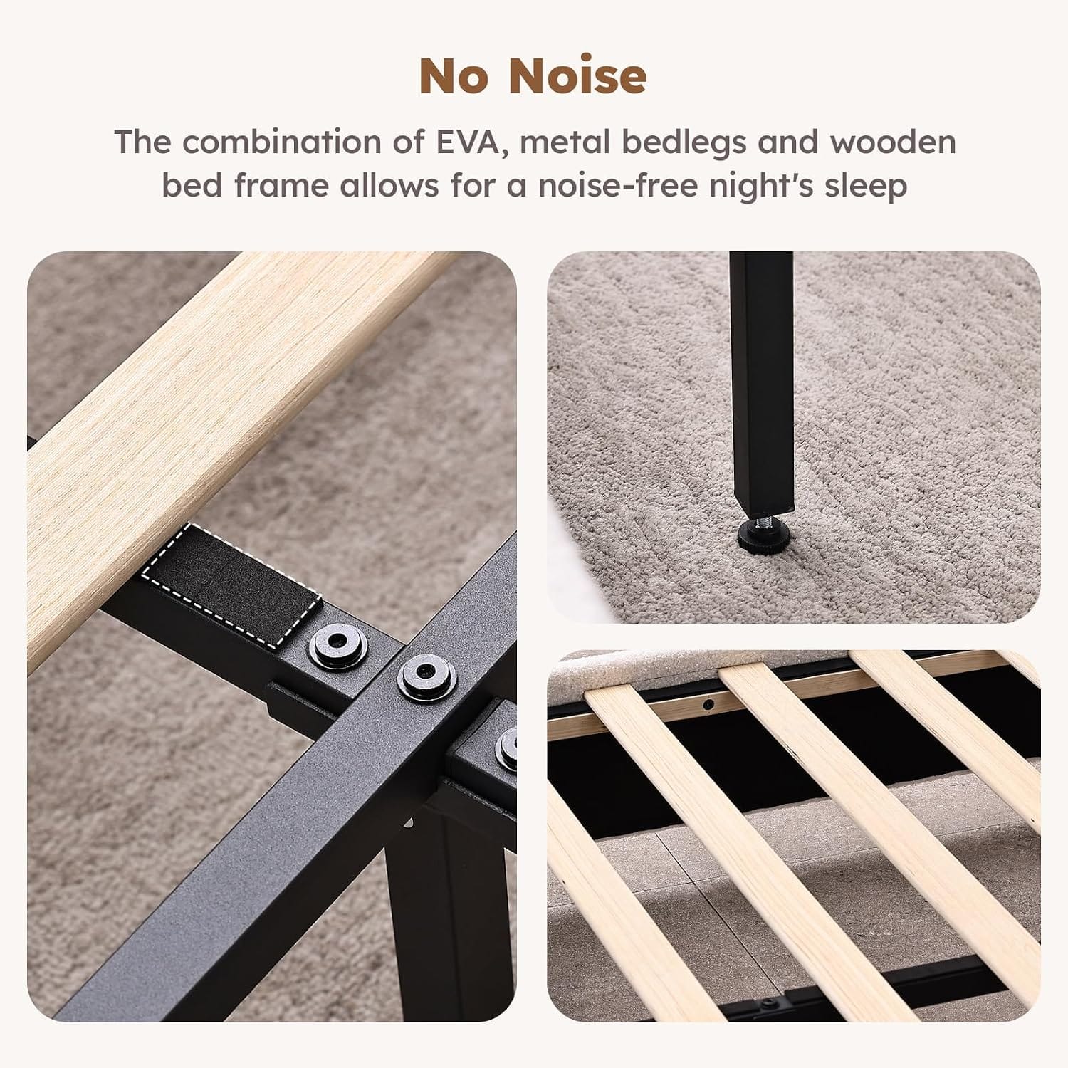 Boucle Cloud Bed Frame | Upholstered Adjustable Headboard | Solid Wood Legs | Double & King