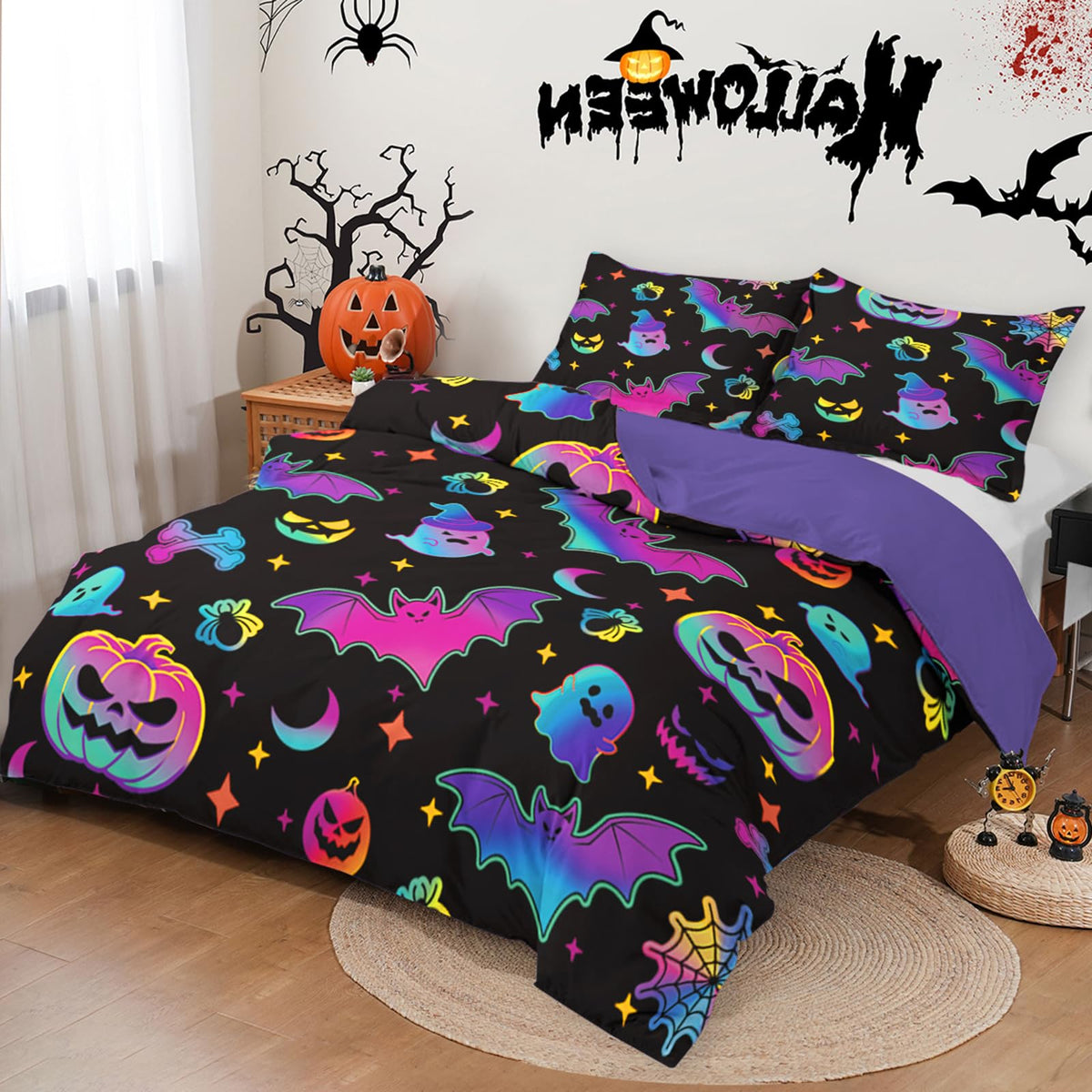 Halloween Duvet Cover Set 3 Pieces with Skull Pumpkin