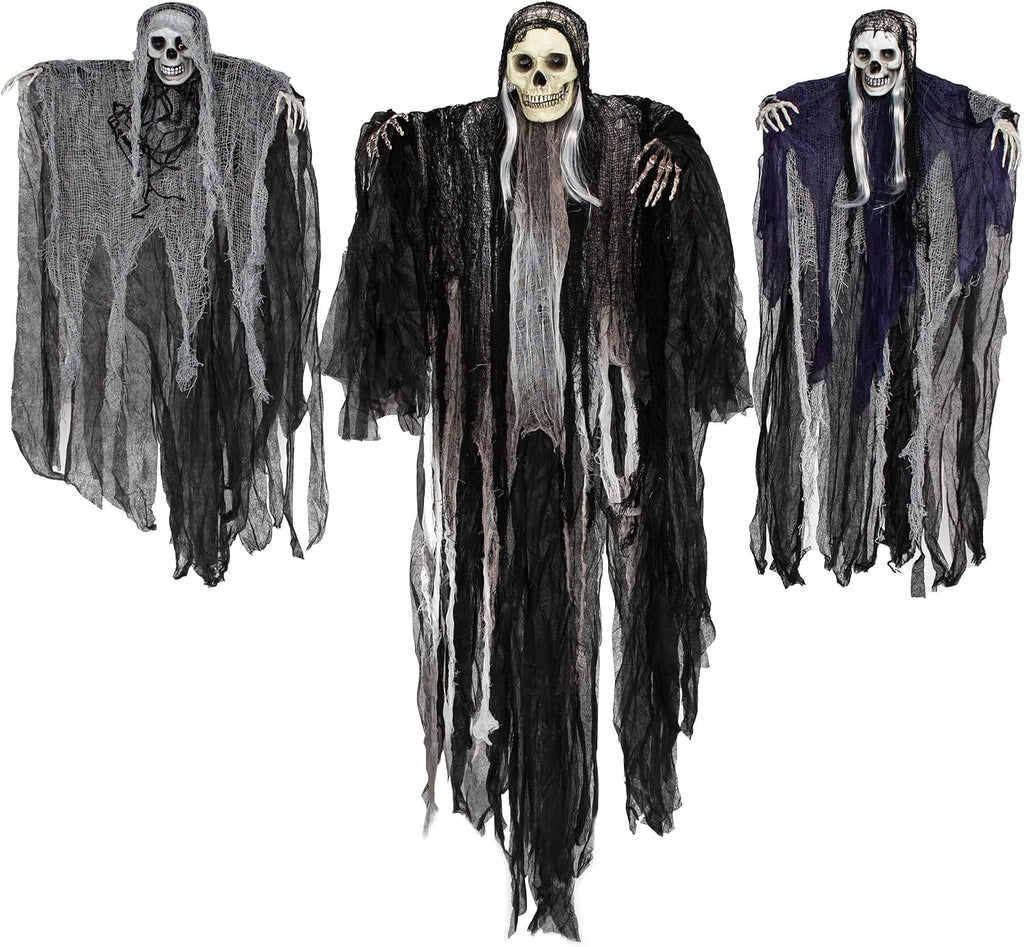 JOYIN 3 Pack Hanging Halloween Skeleton Ghosts Decorations, Grim Reapers for Halloween Outdoor Decorations