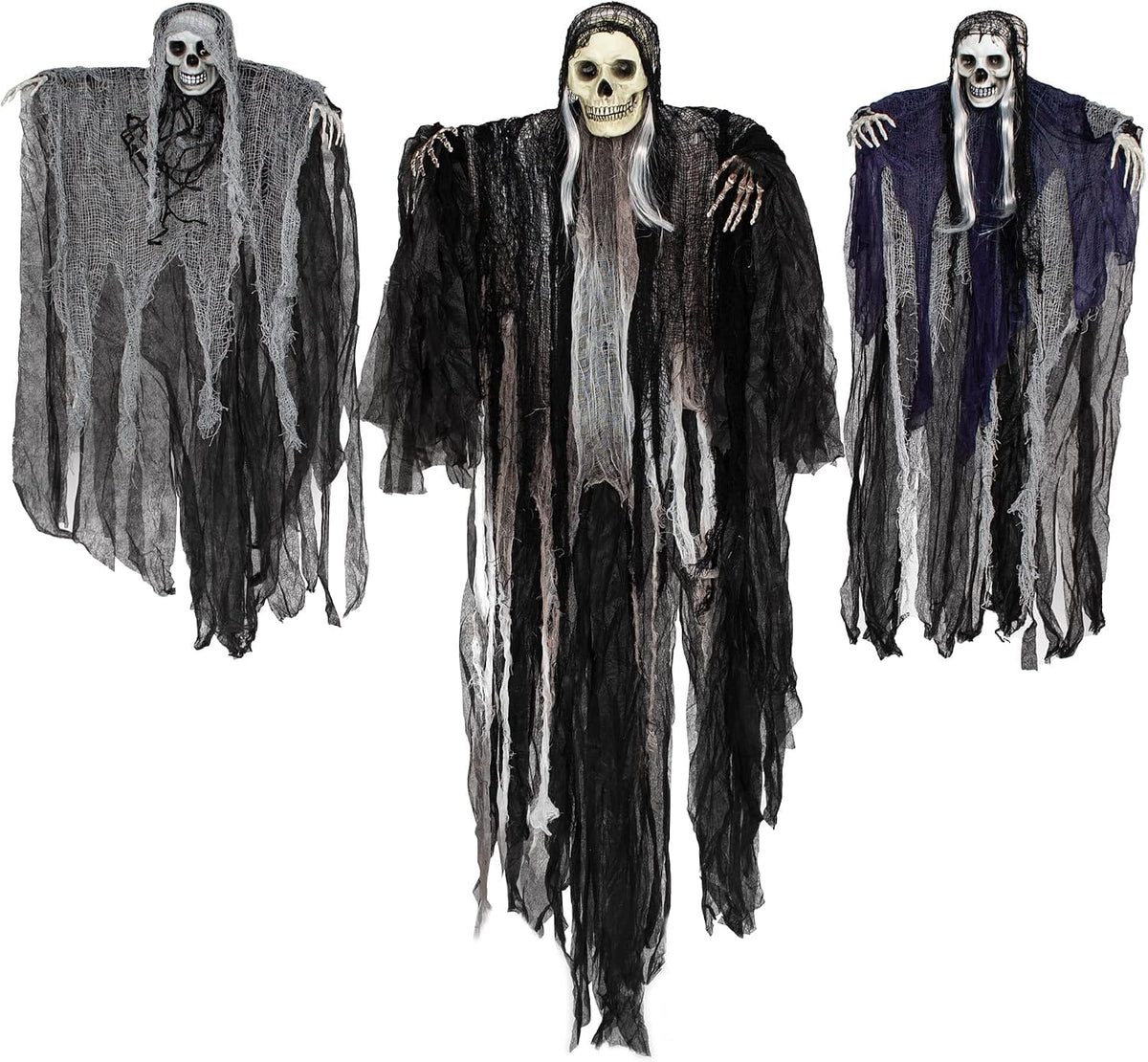 JOYIN 3 Pack Hanging Halloween Skeleton Ghosts Decorations, Grim Reapers for Halloween Outdoor Decorations