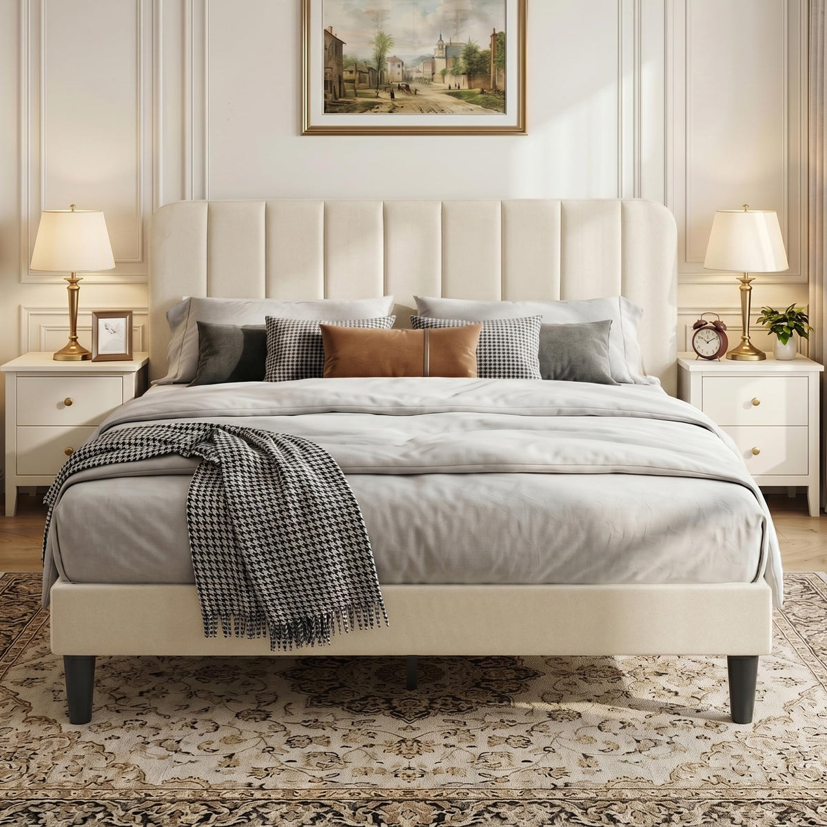 Shano Furniture Velvet Upholstered Double Bed Frame, Grey