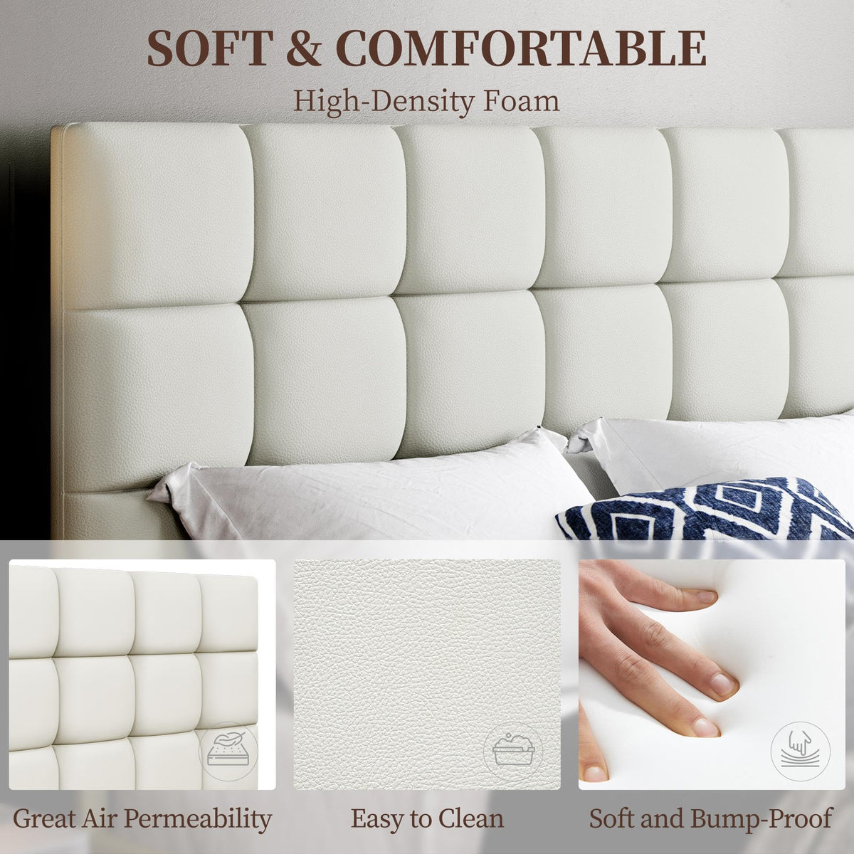 Upholstered Bed Frame with Square Tufted Headboard