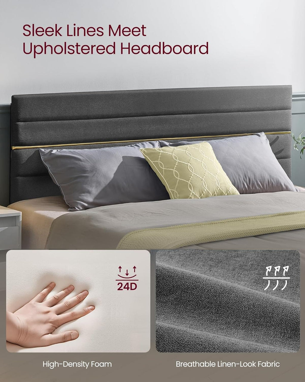 Upholstered Bed Frame | Adjustable Headboard | Metal Frame & Wooden Slats | Double & King