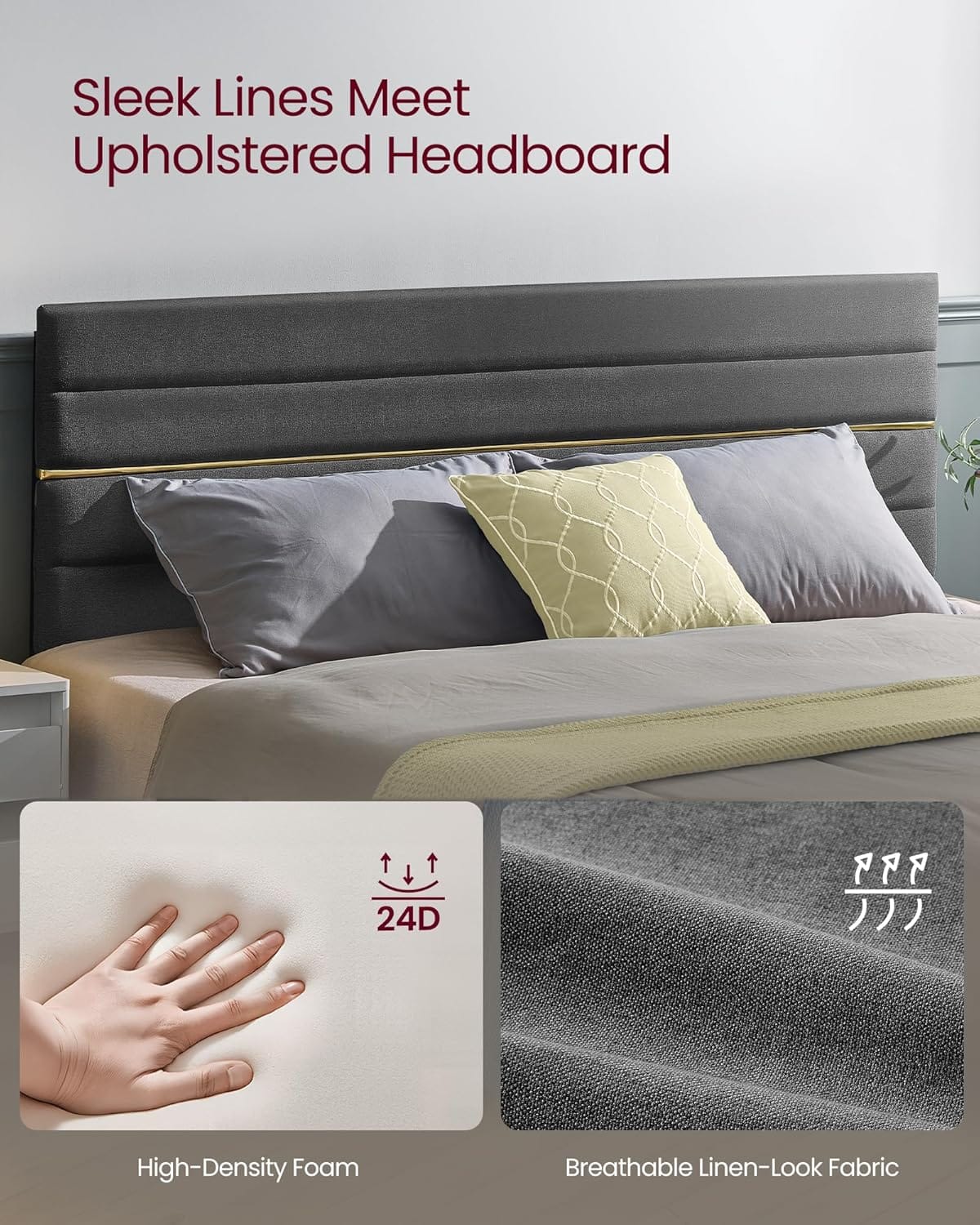 Upholstered Bed Frame | Adjustable Headboard | Metal Frame & Wooden Slats | Double & King