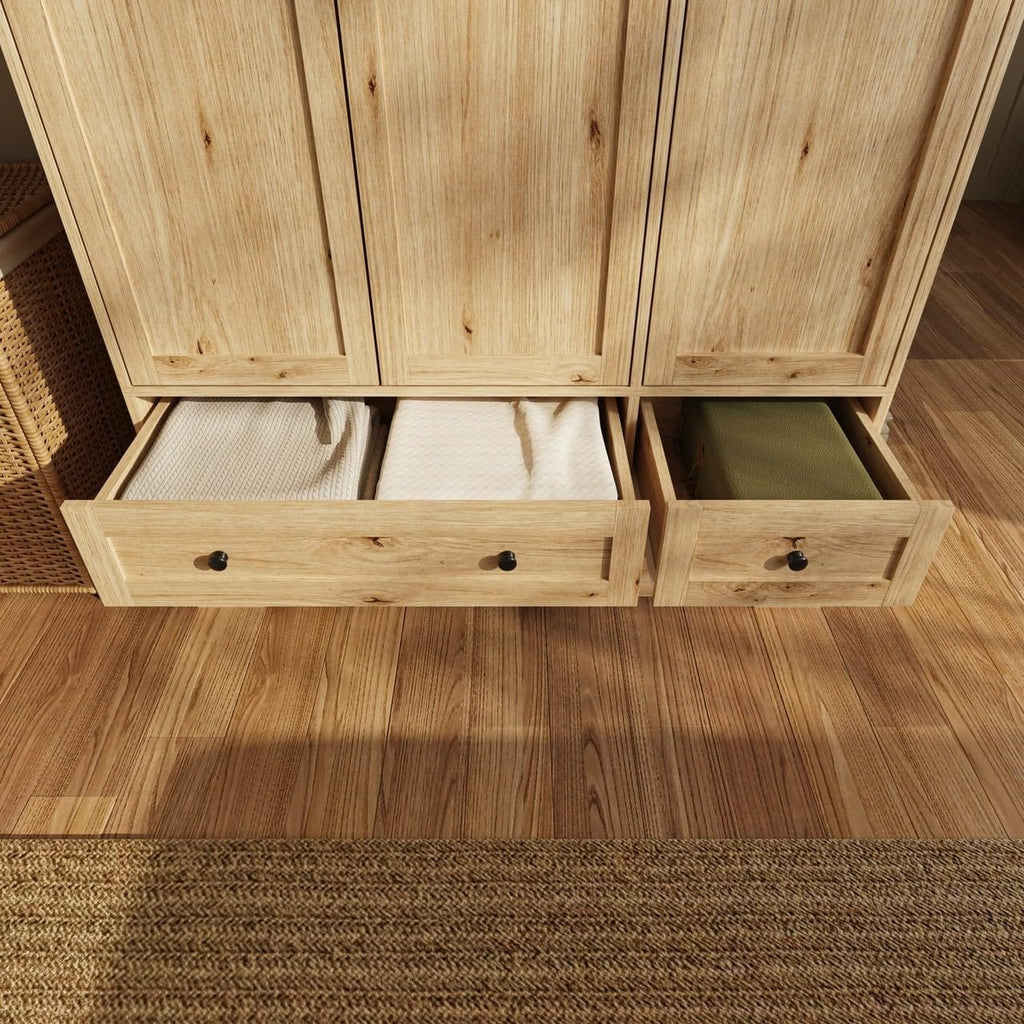 Shano Wardrobe with 3 Doors & 4 Drawers | White, Black, Grey & Oak