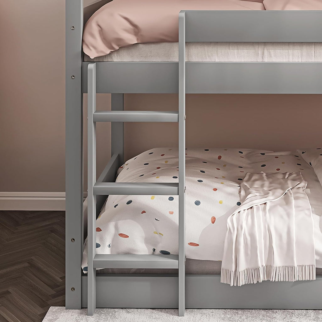 Shano Bunk Bed, 3ft Triple Bunk Bed with Ladder, Wooden Triple Sleeper Kids Bunk Bed, Solid Pine Wood Single Bed Frame for Children, Space Saving High Sleeper Bunk Bed