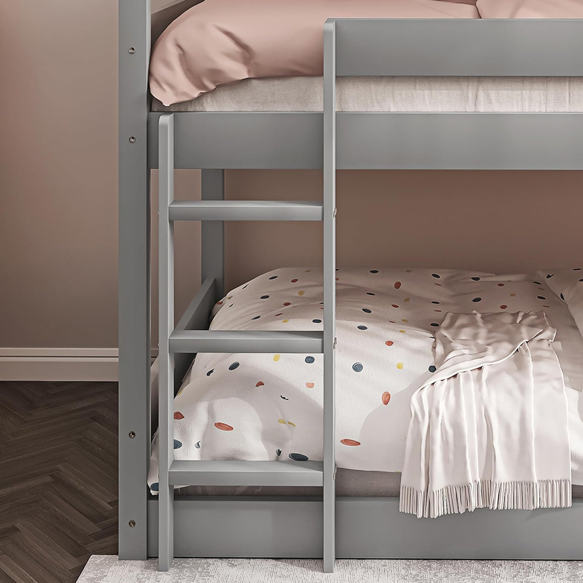 Shano Bunk Bed, 3ft Triple Bunk Bed with Ladder, Wooden Triple Sleeper Kids Bunk Bed, Solid Pine Wood Single Bed Frame for Children, Space Saving High Sleeper Bunk Bed