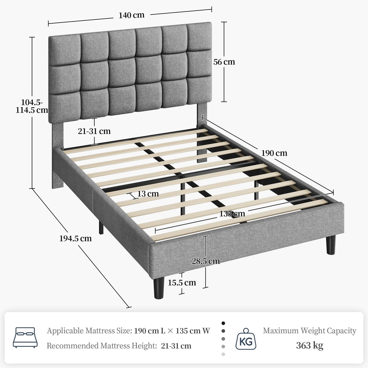 Upholstered Bed Frame with Square Tufted Headboard
