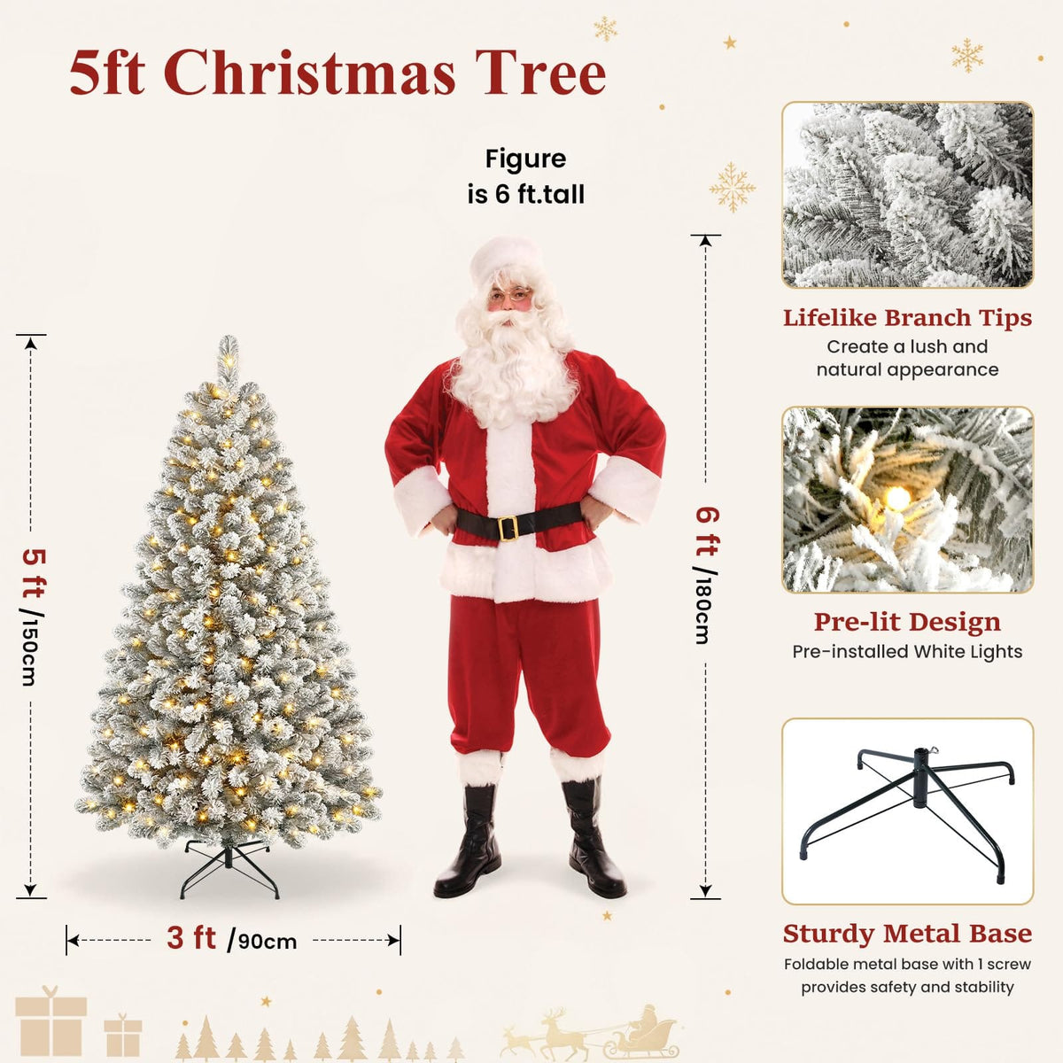 Shano's Pre Lit Christmas Tree Snow Flocked with 13 Modes & 932 Tips