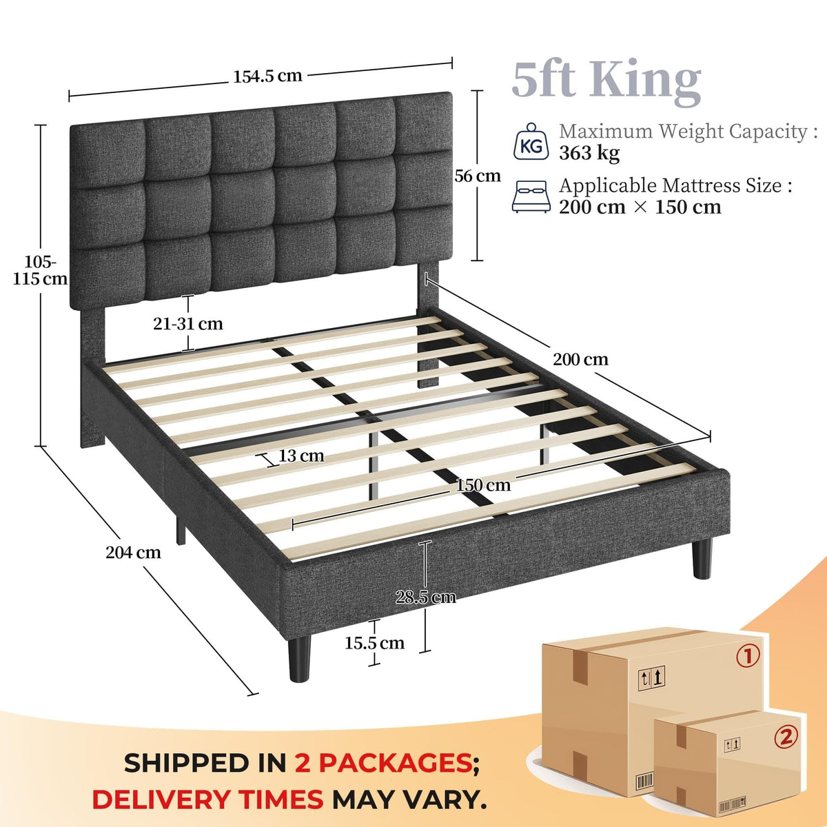 Upholstered Bed Frame with Square Tufted Headboard