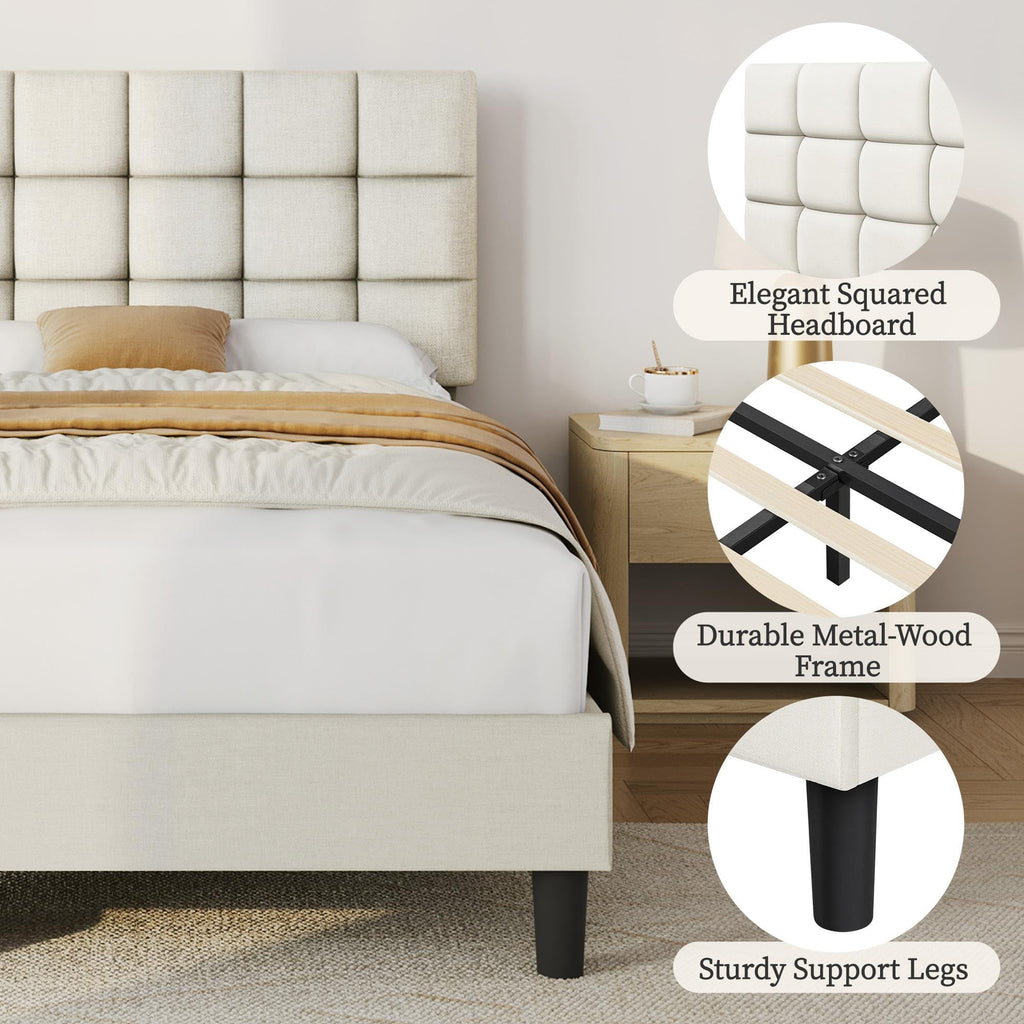 Upholstered Bed Frame with Square Tufted Headboard