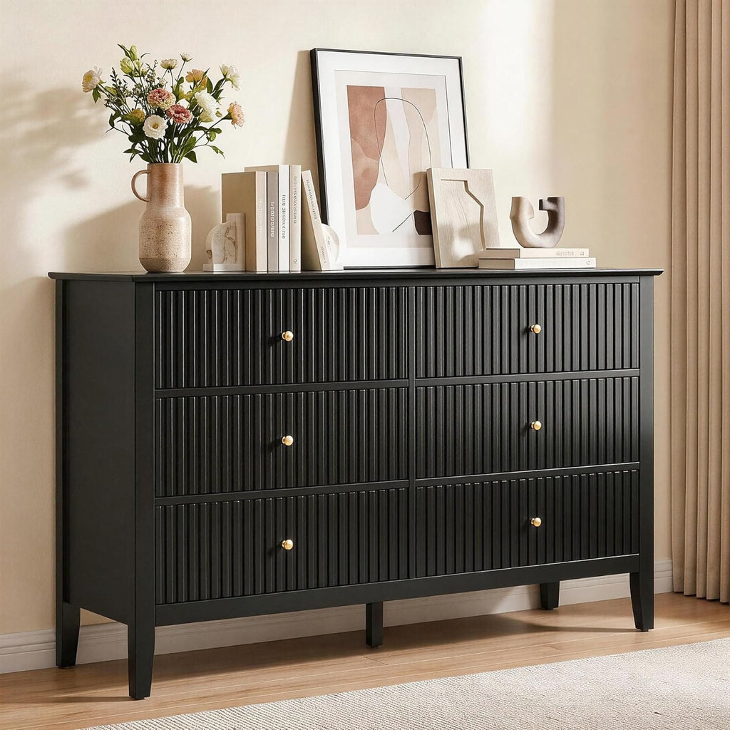 Fluted Chest of Drawers | 6 or 3 Drawers | Wide MDF Storage Unit | Water-Resistant | Black, Blue & Green