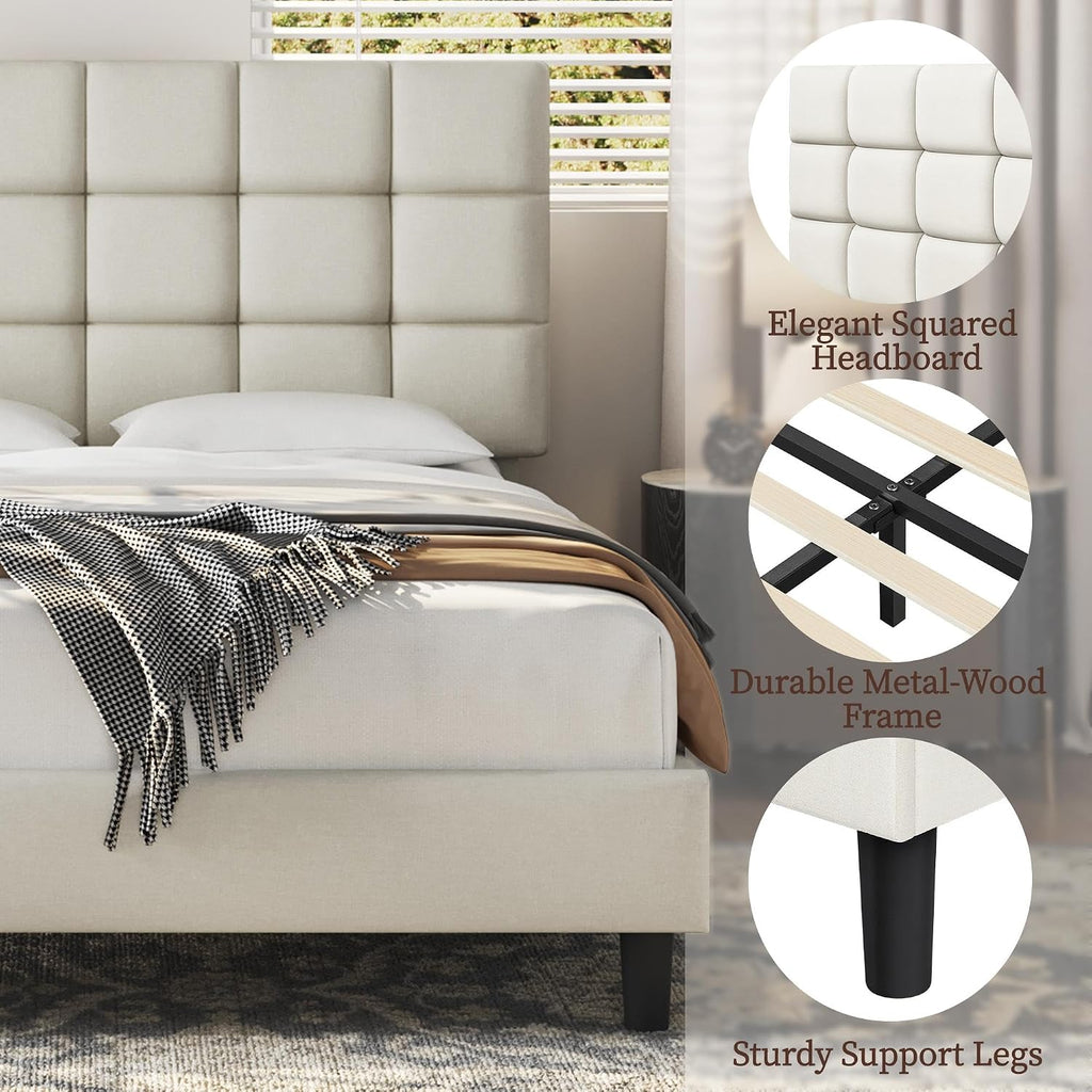 Upholstered Bed Frame with Square Tufted Headboard
