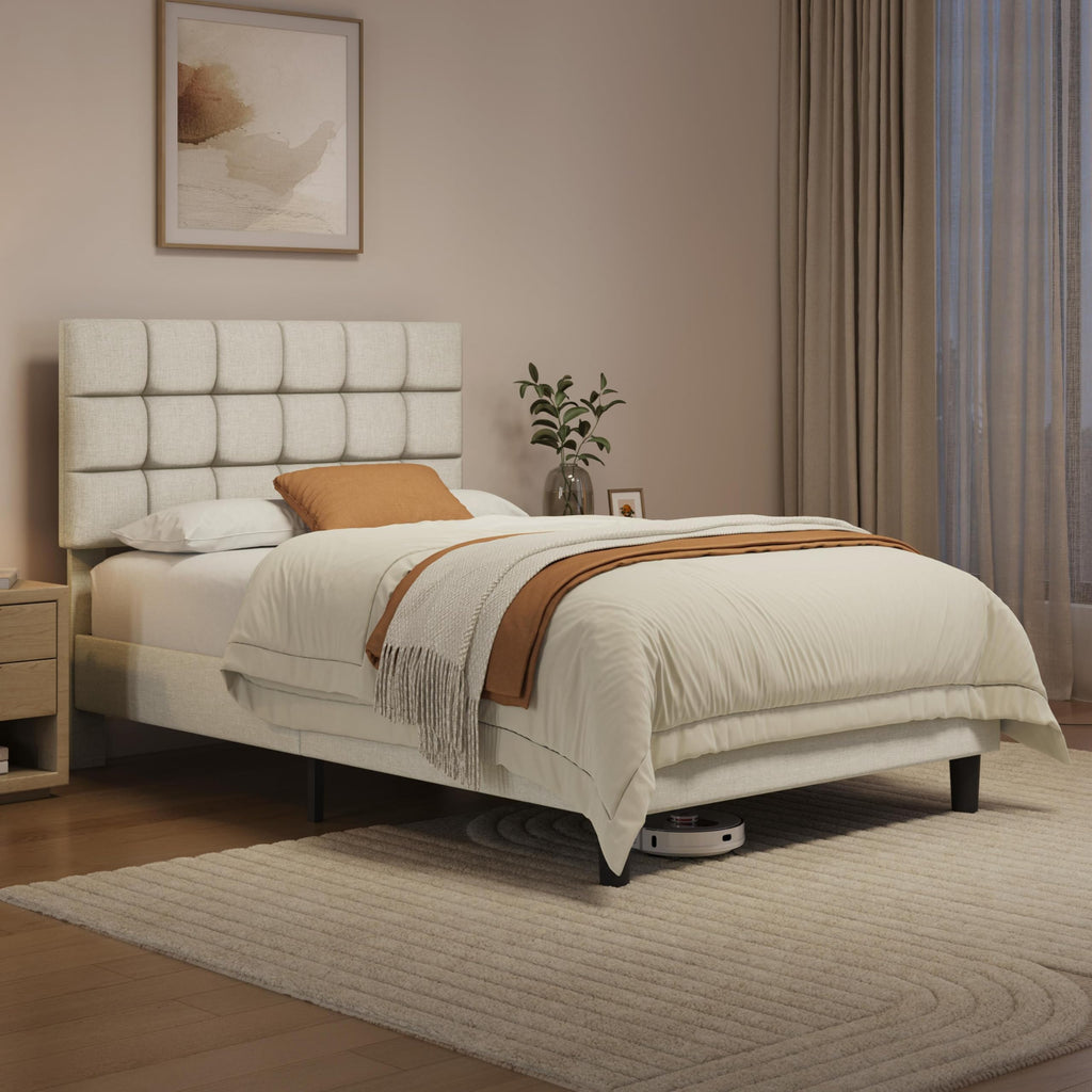 Upholstered Bed Frame with Square Tufted Headboard