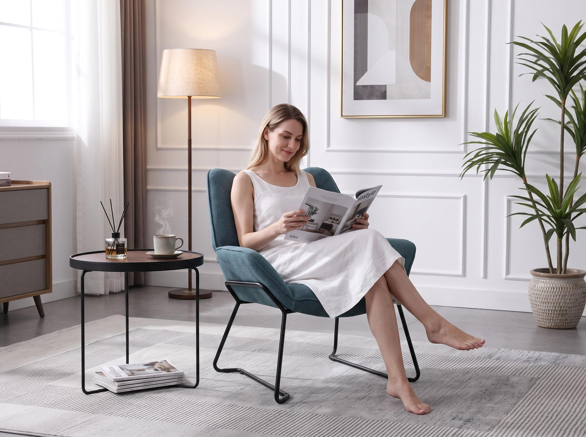 Shano Linen Accent Armchair | Quilted Upholstery | Black Sled Legs | 136kg | 6 Colours