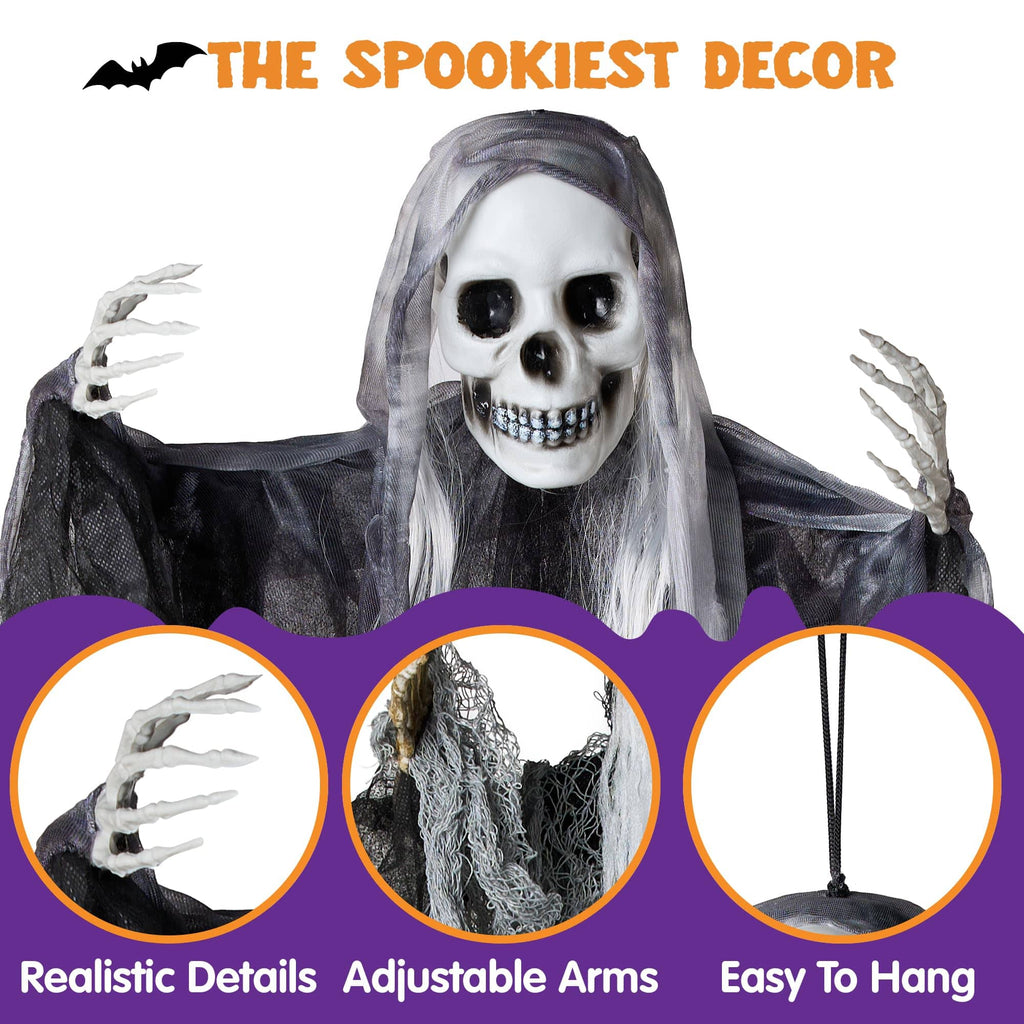 JOYIN 3 Pack Hanging Halloween Skeleton Ghosts Decorations, Grim Reapers for Halloween Outdoor Decorations
