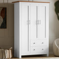Shano 3 Door Wardrobe with Hanging Rail, 4 Shelves & 2 Drawers | White, Grey & Blue