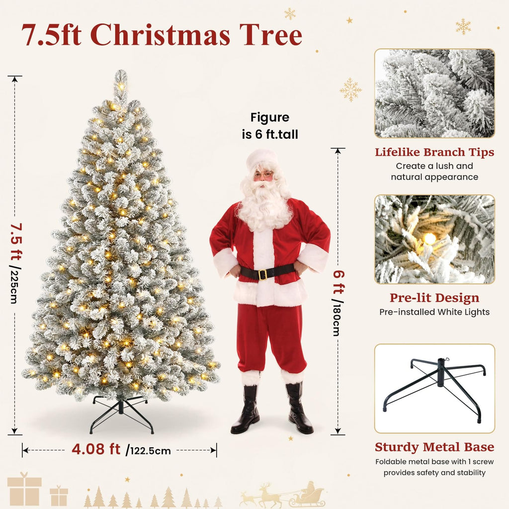 Shano's Pre Lit Christmas Tree Snow Flocked with 13 Modes & 932 Tips