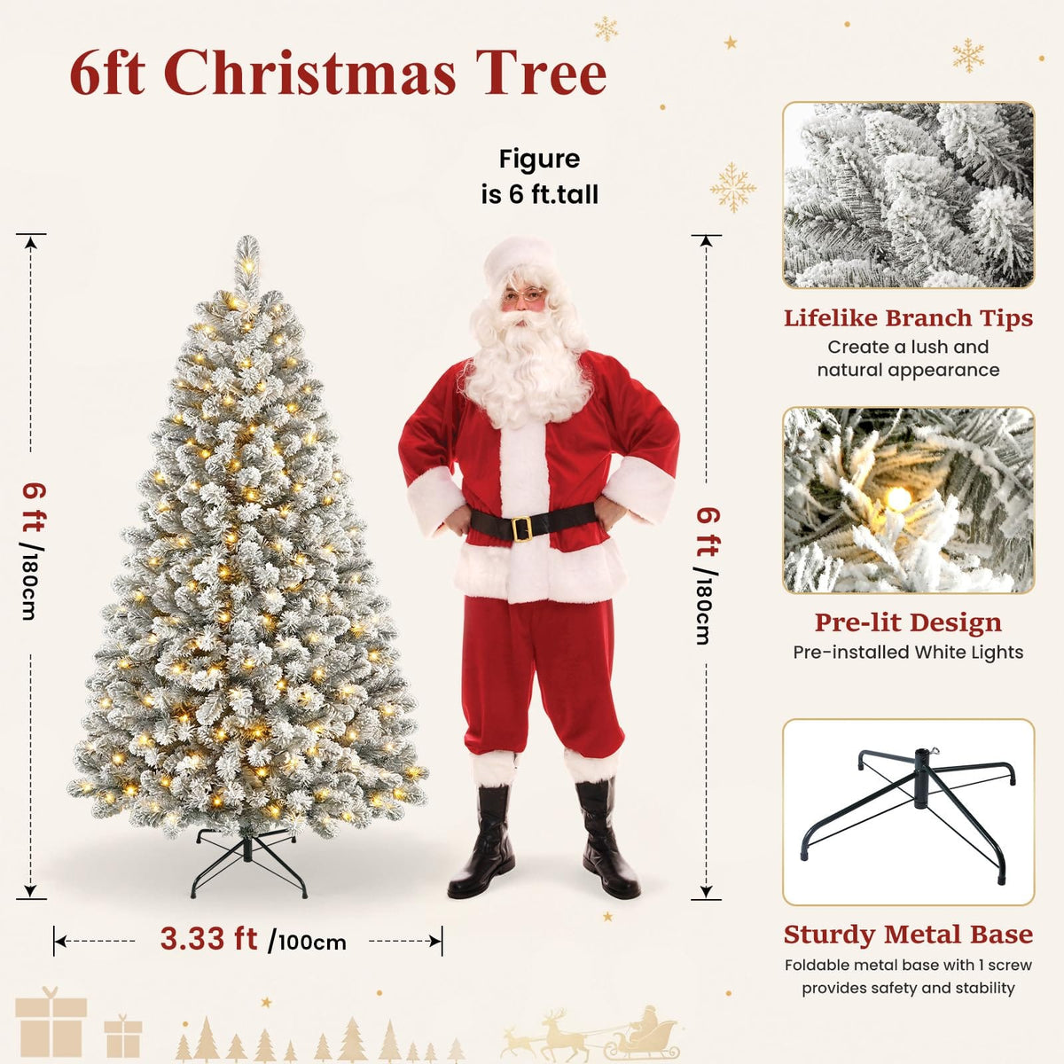 Shano's Pre Lit Christmas Tree Snow Flocked with 13 Modes & 932 Tips