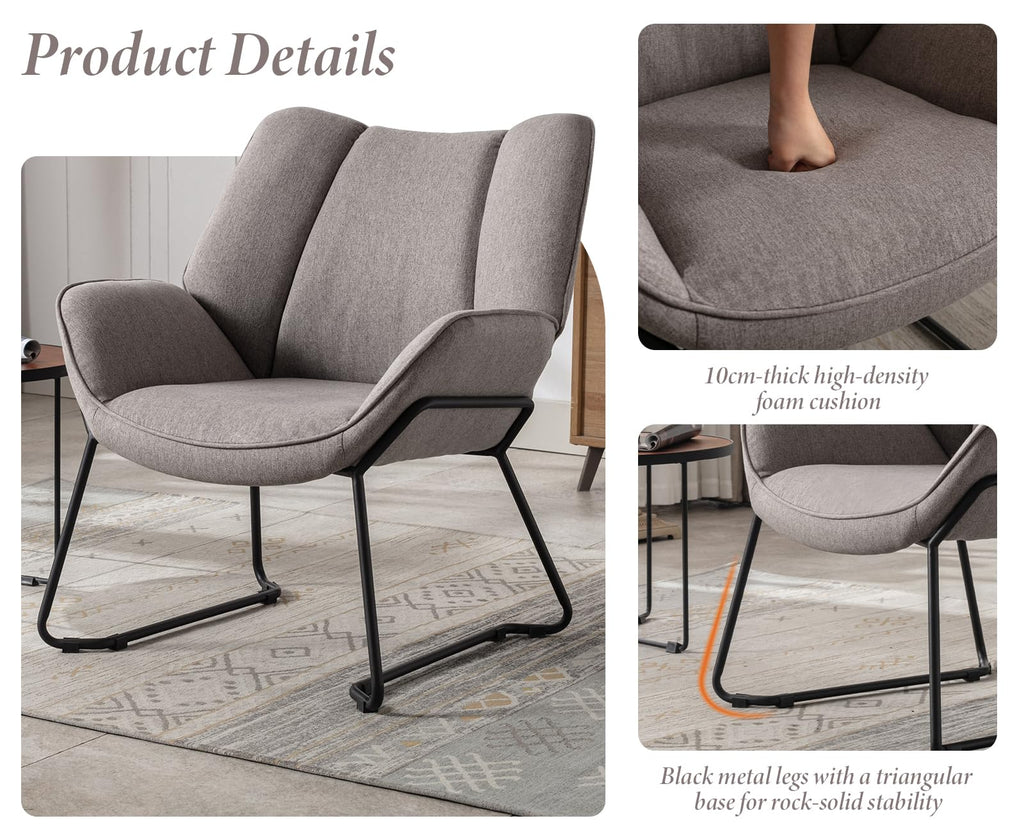 Shano Linen Accent Armchair | Quilted Upholstery | Black Sled Legs | 136kg | 6 Colours