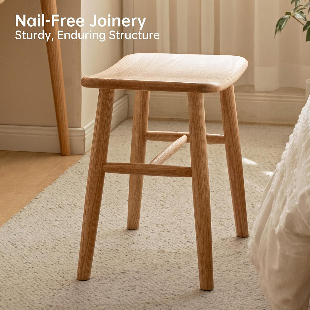 Shano Solid Red Oak Dressing Stool | Curved Seat | Pre-Assembled | 150kg | 2 Finishes
