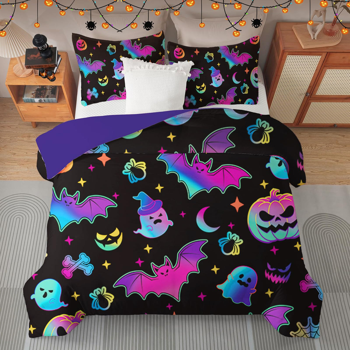 Halloween Duvet Cover Set 3 Pieces with Skull Pumpkin