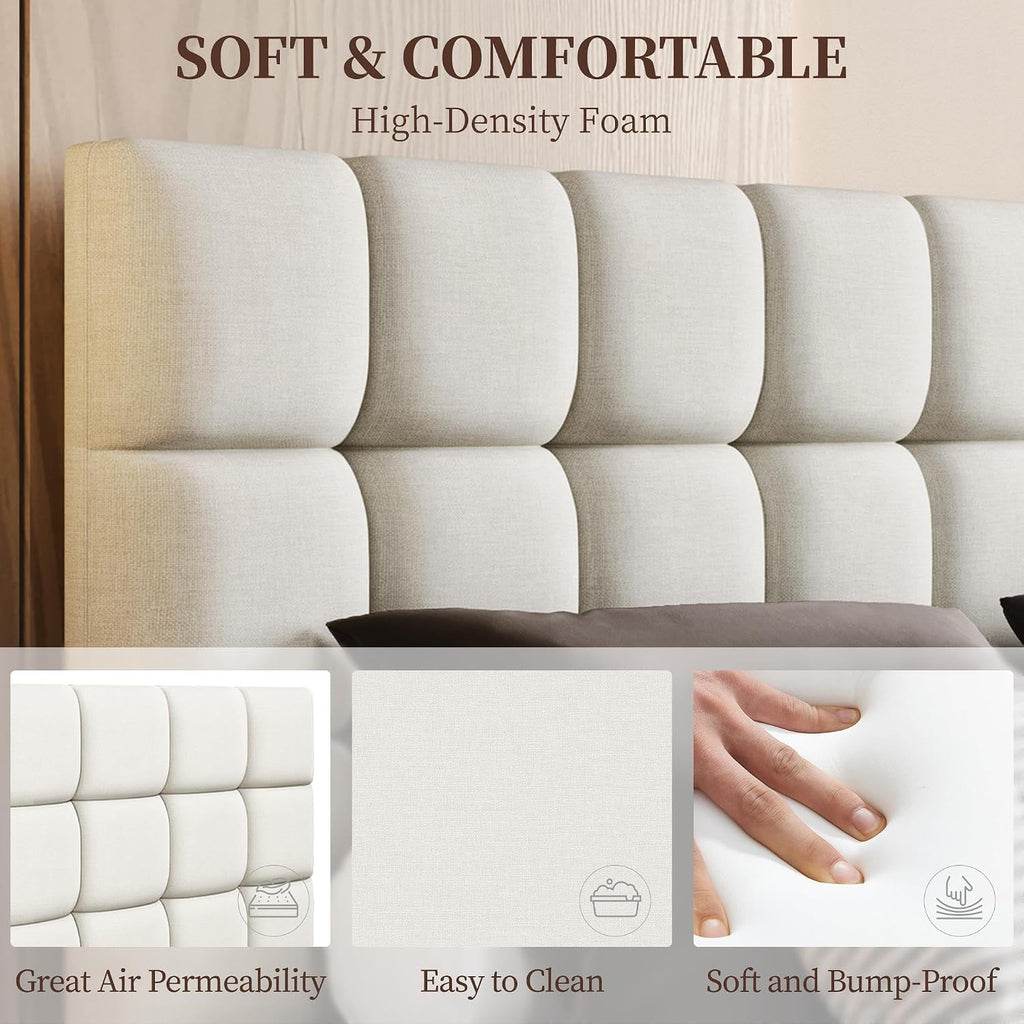 Upholstered Bed Frame with Square Tufted Headboard