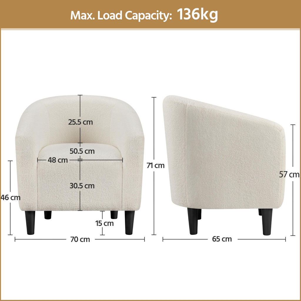 Shano Boucle Accent Tub Chair | Scandinavian Style | 28D Foam | Tapered Wooden Legs | 4 Colours
